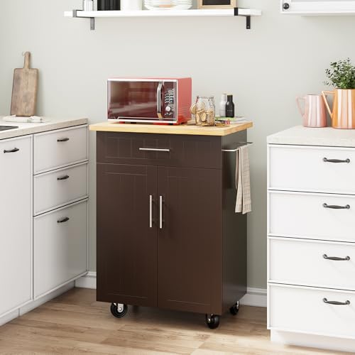 Shintenchi Kitchen Island Cart with Storage on Wheels, White V99091