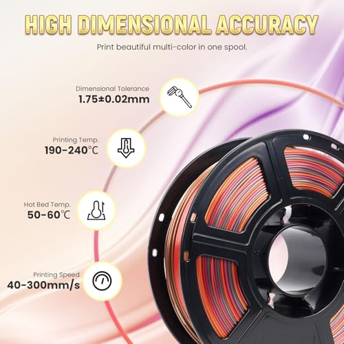 FLASHFORGE Silk PLA 3D Printer Filament 1.75mm 1KG, Multicolored Gradient V83097