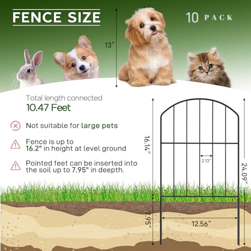 Goovilla Garden Fence, 10ft x 24in, Rustproof Metal Panels, Black No Dig Border G98349