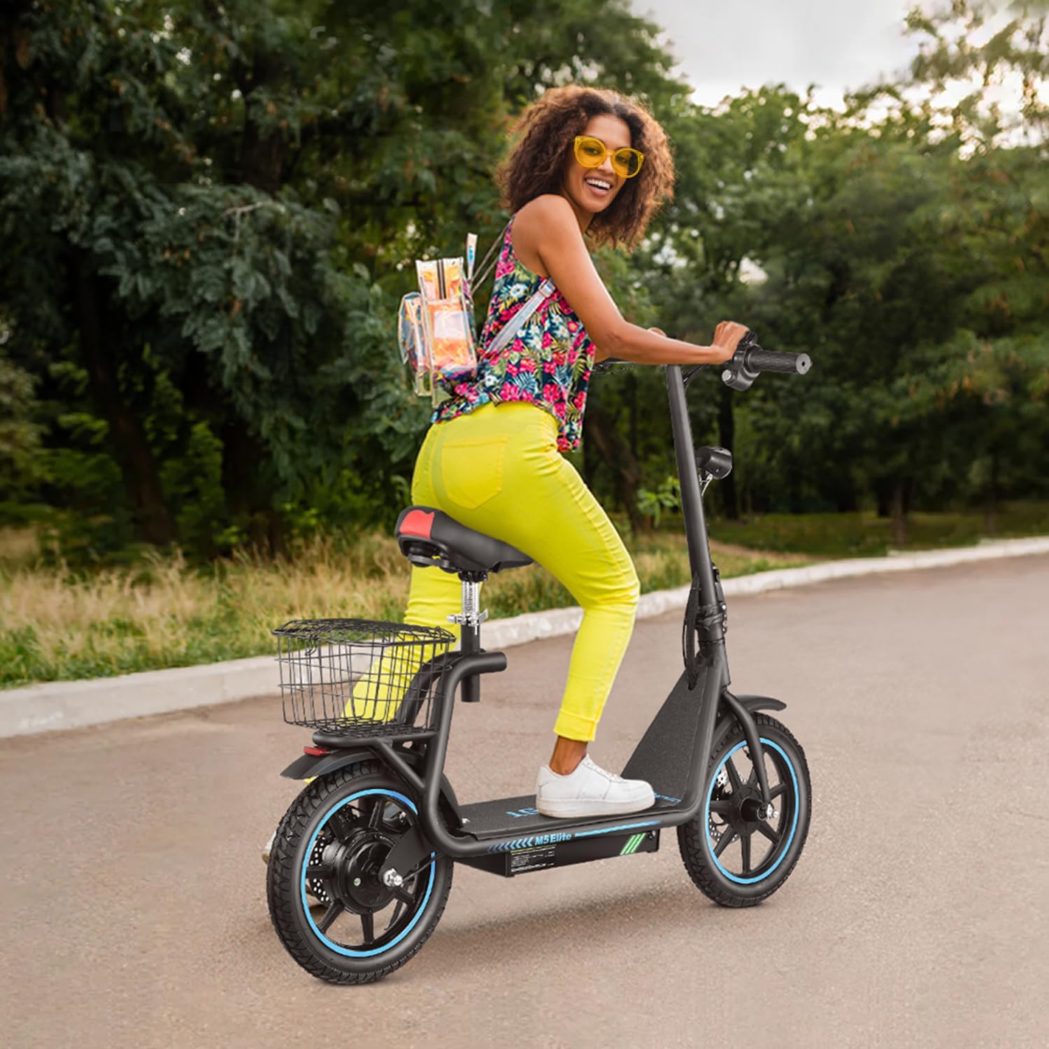 M5 Electric Scooter with Seat, 500W Motor, 22 Miles Range, Foldable for Adults J737