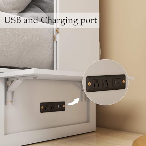 Murphy Bed Queen Cabinet with Charging Station and Storage Drawer J989