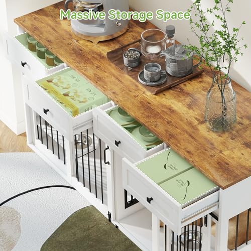 Real Relax 71" Double Dog Crate Furniture with 2 Drawers, White Q173