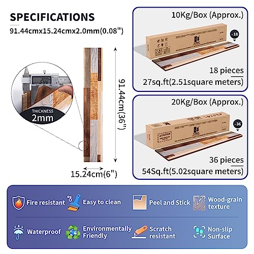 Self Adhesive Vinyl Flooring Planks Wood Effect Waterproof Grey 36pcs U963416
