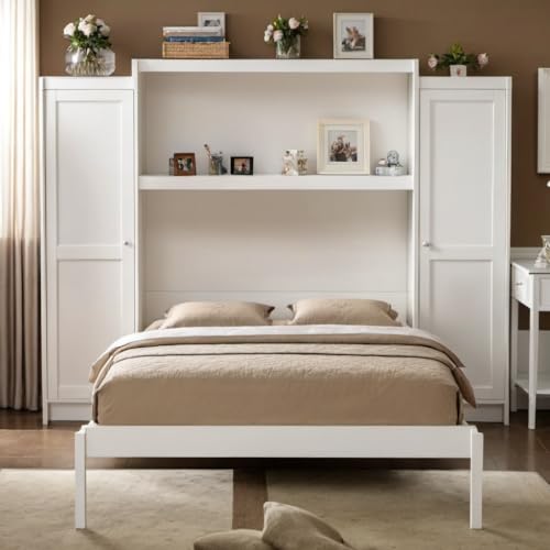 Queen Size Murphy Bed with Desk & Charging Station, White K505073