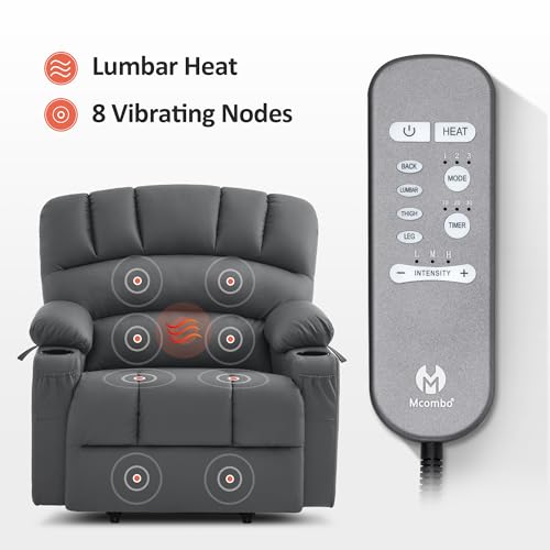 MCombo Oversized Power Lift Recliner Chair for Elderly with Heat and Massage, Faux Leather, Dark Brown N537