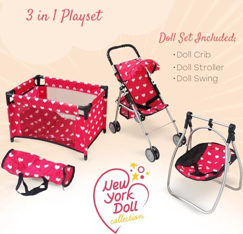 Deluxe Baby Doll Stroller with Crib Furniture Playset for 18" Dolls - Pink B688