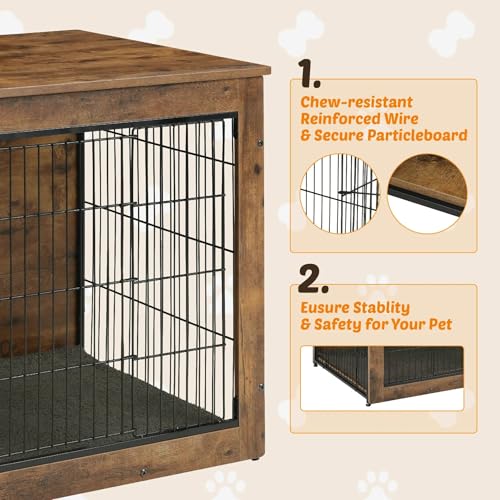 Wooden Dog Crate End Table for Large Indoor Use, Rustic Brown B947201
