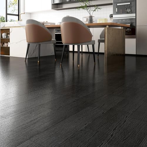 FunStick 17-Pack 6"x36" Peel and Stick Floor Tile Black Wood Vinyl Plank Waterproof S771