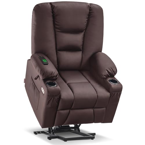 MCombo Small Power Lift Recliner Chair with Massage and Heat, Faux Leather, Dark Brown E441
