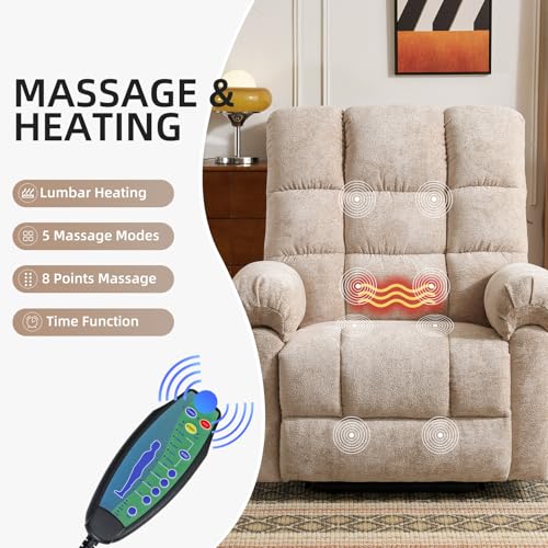 Oversized Power Lift Recliner Chair with Massage and Heat for Elderly, Beige R7985