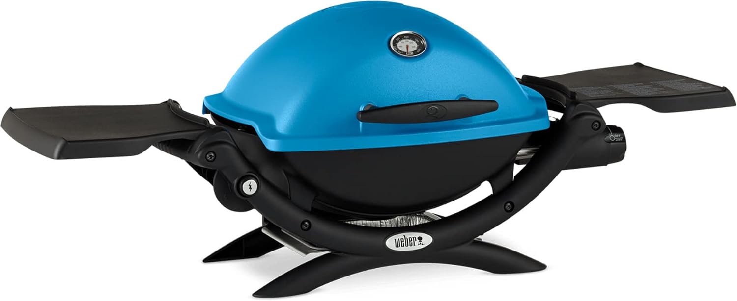 Weber Q 1200 Gas Grill Blue with Adapter Hose Bundle H899904