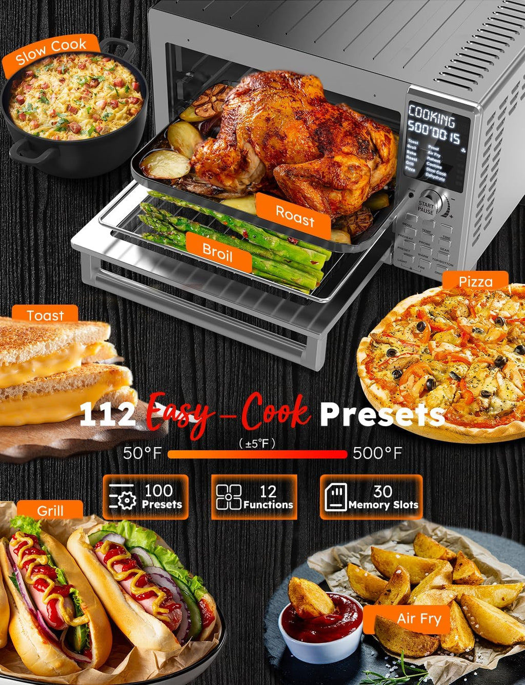 Nuwave Bravo XL Pro Air Fryer Toaster Oven with Grill Combo, 30QT, Stainless Steel J965572