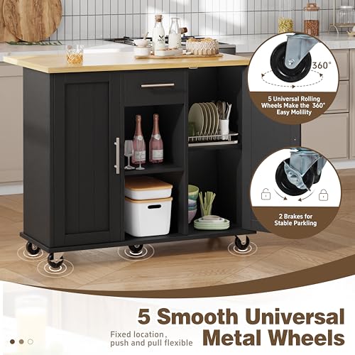 Shintenchi Kitchen Island with Drop Leaf, Rolling Cart with Storage, White T972