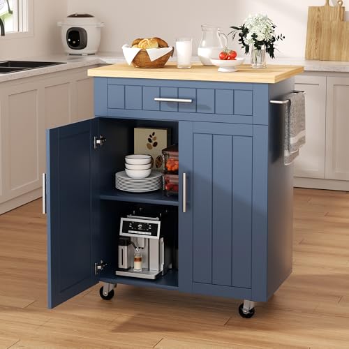 Shintenchi Kitchen Island Cart with Storage on Wheels, White V99091
