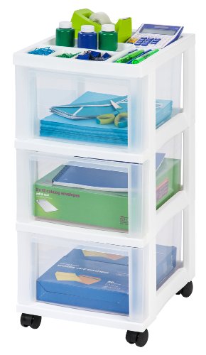 IRIS USA Plastic 10-Drawer Rolling Storage Cart with Wheels, White/Clear Y592371