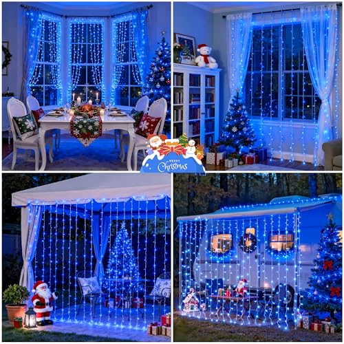 JMEXSUSS 300 LED Remote Control Christmas Curtain Lights, Warm White V64841