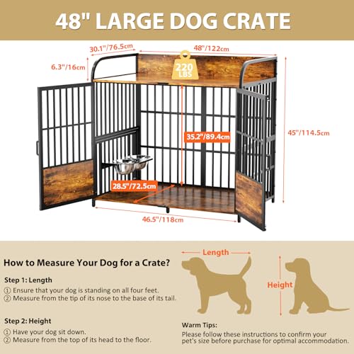 86 in Double Dog Crate Furniture with Divider, Heavy Duty Wooden Kennel for Large Dogs, Brown P52672