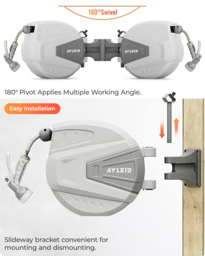 Ayleid Retractable Garden Hose Reel, 1/2 in x 100 ft, Wall Mounted, Grey Q139915