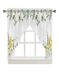 Spring Floral Swag Valances for Windows, Kitchen Window Curtains Over Sink, Weeping Eucalyptus Leaves Botanical Summer Flowers Window Treatment Curtains for Living Room 2 Panel Sets 36"x45"