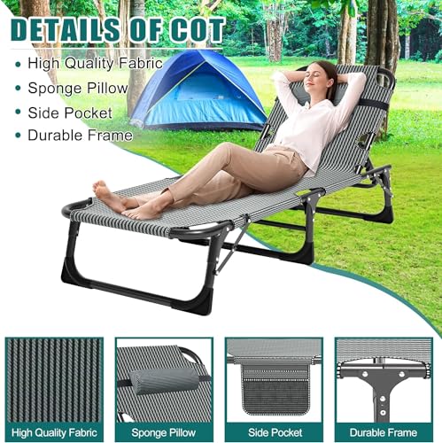 DoCred Folding Camping Cot with Mattress, 2 Pack, Heavy Duty for Adults, Portable with Carry Bag C814529
