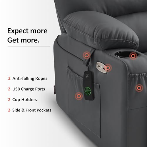 MCombo Oversized Power Lift Recliner Chair for Elderly with Heat and Massage, Faux Leather, Dark Brown N537