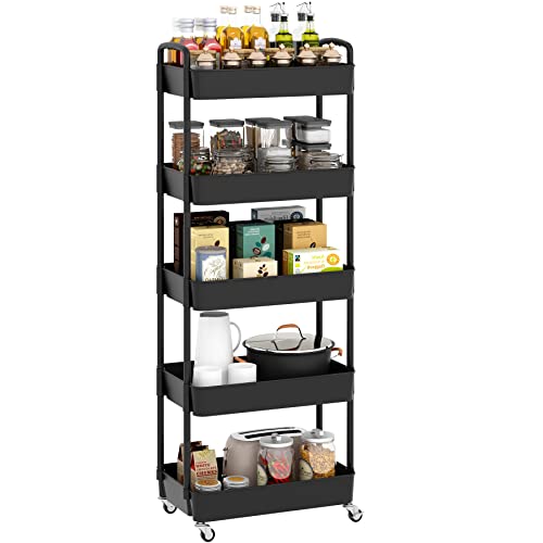 Sywhitta 3-Tier Plastic Rolling Utility Cart with Handle, Black F220270