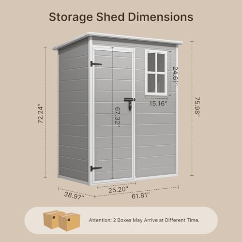 Gizoon 5x3 FT Resin Storage Shed Outdoor with Floor, Grey R548294