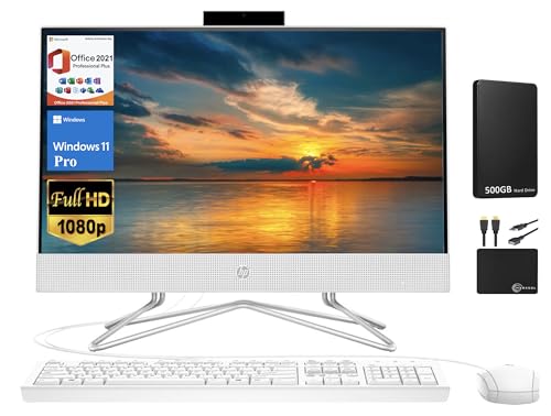 HP 2024 Premium All-in-One Desktop Computer, 21.5" FHD Display, Dual-Core Intel Celeron Processor, 16GB RAM, 1TB SSD, Webcam, WiFi, RJ-45, Win 11 Pro, Office 2021 Pro+Mouse&Keyboard+MarxsolAccessory