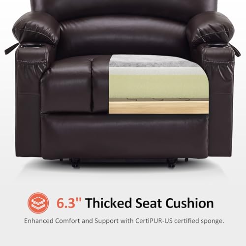 MCombo Oversized Power Lift Recliner Chair for Elderly with Heat and Massage, Faux Leather, Dark Brown N537