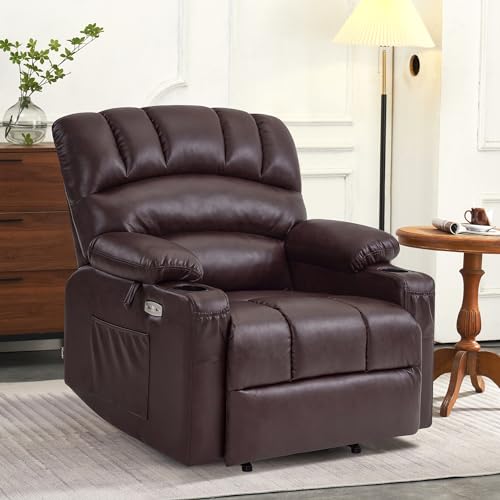 MCombo Oversized Power Lift Recliner Chair for Elderly with Heat and Massage, Faux Leather, Dark Brown N537