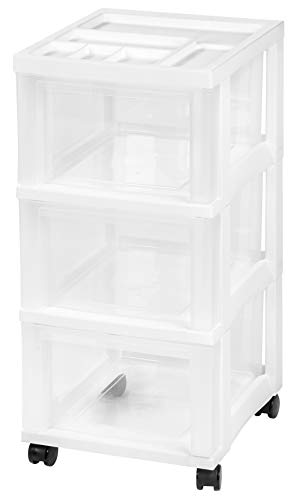 IRIS USA Plastic 10-Drawer Rolling Storage Cart with Wheels, White/Clear Y592371