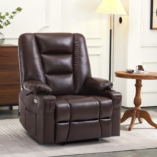MCombo Small Power Lift Recliner Chair with Massage and Heat, Faux Leather, Dark Brown E441