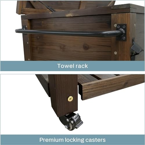 Wooden Patio Cooler Rolling Cart with Wheels, Bottle Opener, 100-Quart A729349