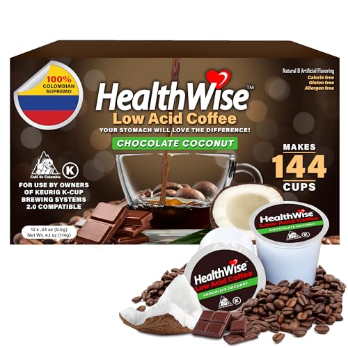 Healthwise Low Acid Coffee K-Cups - Soothe Acid Reflux & Heartburn, Gentle on Sensitive Stomachs, Eases Digestive Discomfort - Classic Columbian Supremo (Unflavored) - 36 Count (Pack of 3)