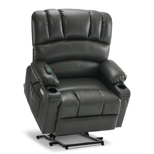 MCombo Oversized Power Lift Recliner Chair for Elderly with Heat and Massage, Faux Leather, Dark Brown N537