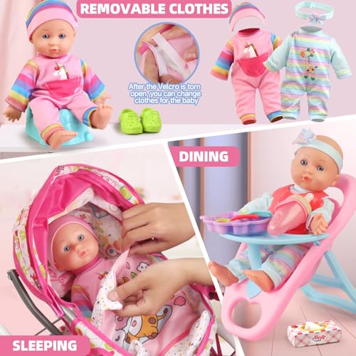 Baby Doll Stroller Toys Set with 24 PCS Accessories and 2 Doll Clothes Z858461