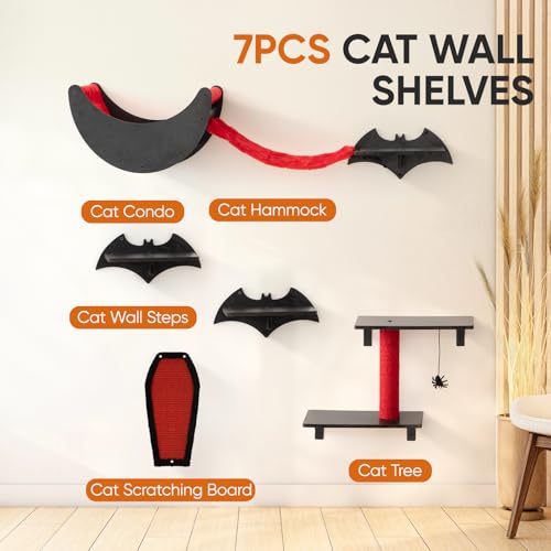 Gothic Cat Wall Shelves 7pcs Cat Climber Set with Cat Bed Y36093