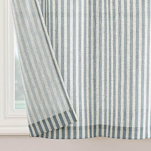 jinchan Floral Kitchen Curtains Set Linen Tier Curtains and Valance for Small Windows 24 Inch Blue on Beige T108057