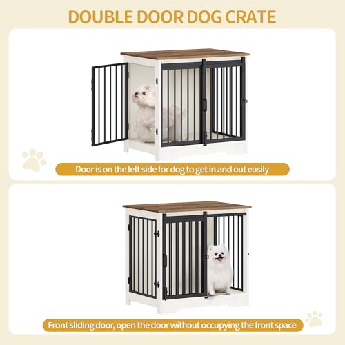 Dog Crate Furniture with Barn Door for Small Medium Dogs, Rustic Brown P911