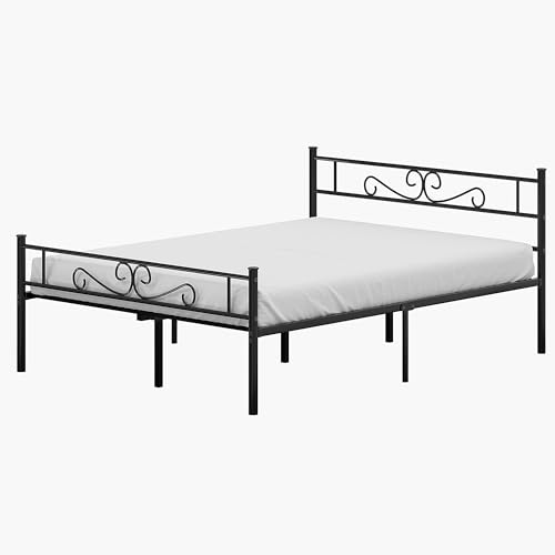 VECELO Full Size Bed Frame with Headboard, Heavy-Duty Metal Slats, No Box Spring Needed G7819