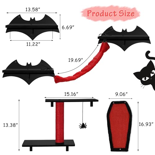 Gothic Cat Wall Shelves 7pcs Cat Climber Set with Cat Bed Y36093