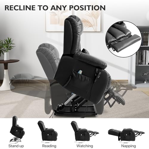 EDILLY Genuine Leather Power Lift Recliner Chair with Massage and Heating, Brown C901