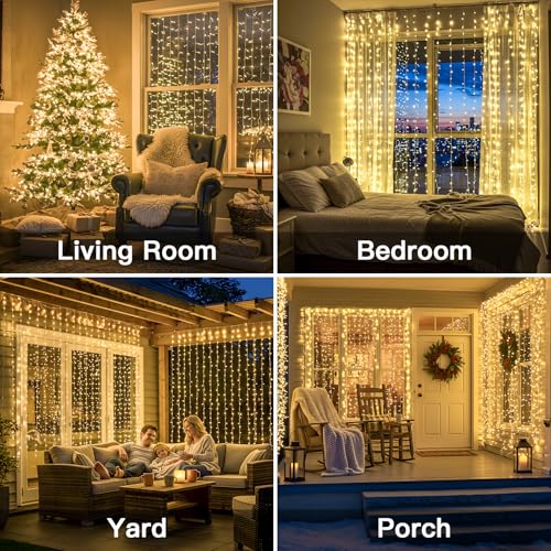 suddus Curtain Lights 300 LED Warm White for Bedroom, Outdoor & Christmas Decor K310