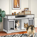 3-in-1 66.1 Inch Double Dog Crate Furniture for 2 Large Dogs, White Durable Double Dog Kennel TV Stand with Divider and 2 Drawers