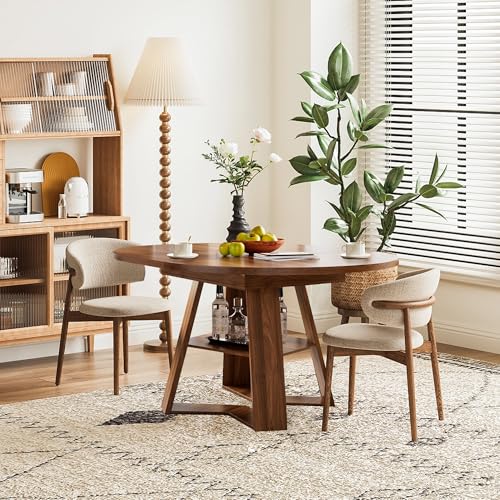 Extendable Round Dining Table for 4-8 with Removable Leaves, Wood Base, Walnut V742