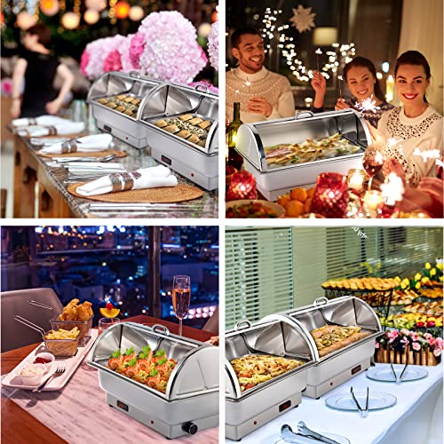 ROVSUN Electric 9 QT Stainless Steel Chafing Dish Buffet Set with Roll Top and 2 Detachable Food Pans I570249
