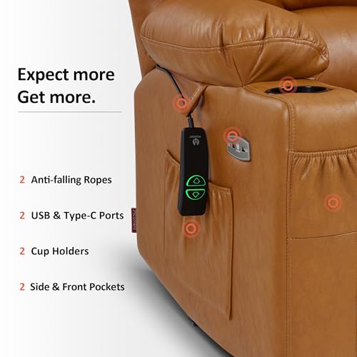 MCombo Oversized Power Lift Recliner Chair for Elderly with Heat and Massage, Faux Leather, Dark Brown N537