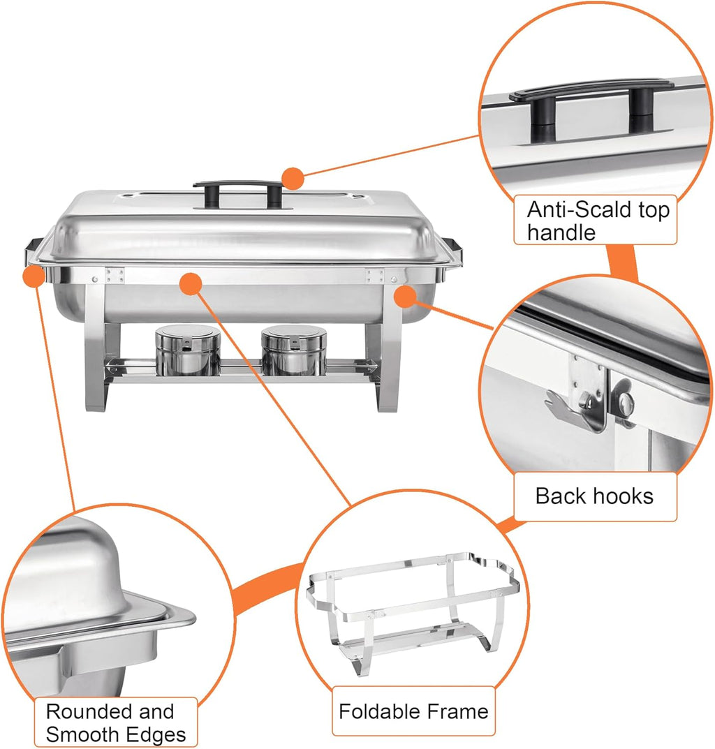 Chafing Dish Buffet Set 4 Pack - 8 Quart Stainless Steel Chafer with Folding Frame T909666