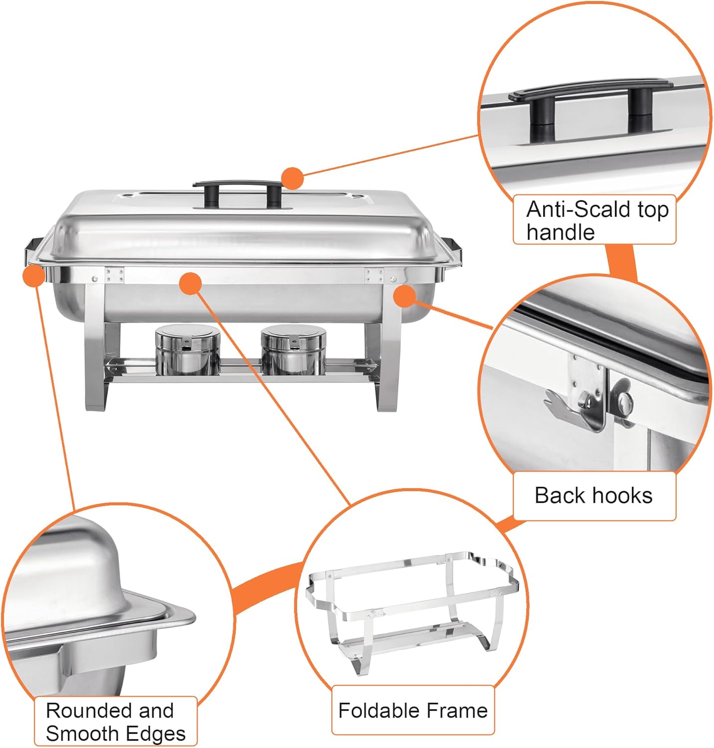 Chafing Dish Buffet Set 4 Pack - 8 Quart Stainless Steel Chafer with Folding Frame T909666