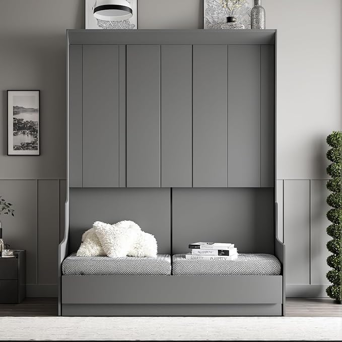 Queen Size Murphy Bed with Desk & Charging Station, White K505073